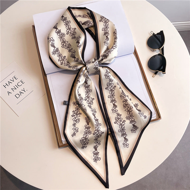 Thin Houndstooth Silk Scarf - Hair Tie