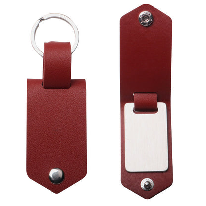 Laser Engraved Stainless Steel Leather Keychain