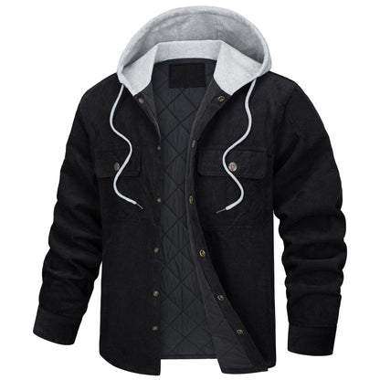 Corduroy Hooded Long Sleeve Cotton