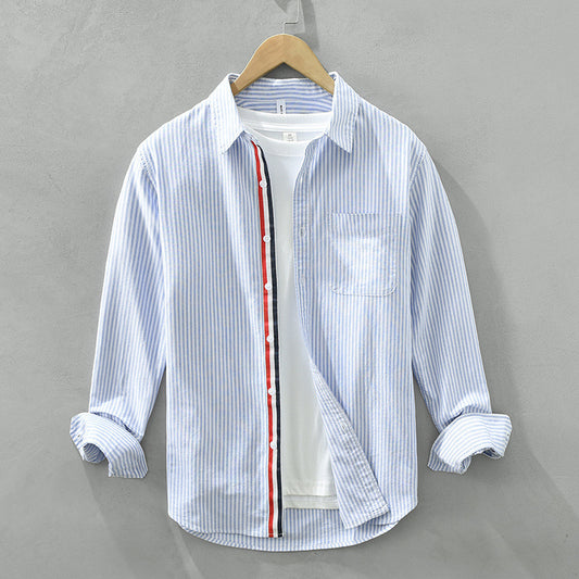 Autumn Japanese Striped Men's Long Sleeve Shirt
