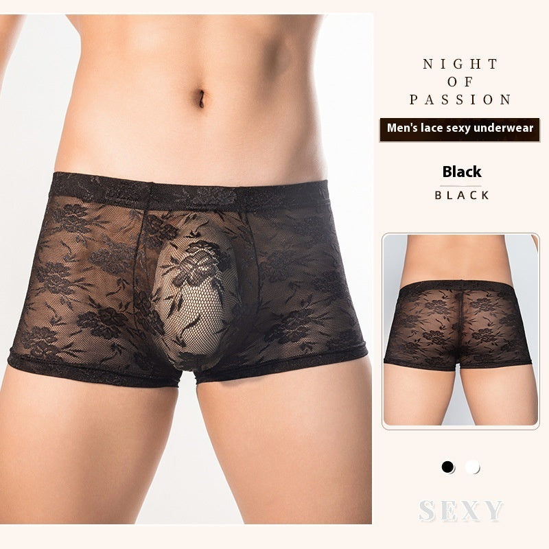 High Elastic Transparent Lace Sexy Boxer Briefs