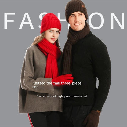 Winter Solid Color Knitted Scarf Hat Gloves Set