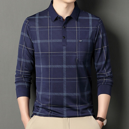 Men's Autumn Long Sleeve Striped Polo Shirt
