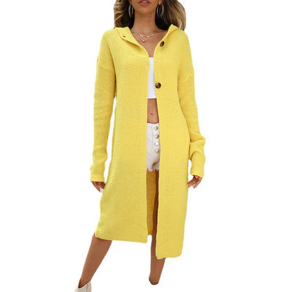 Women's Hooded Long Sleeve Solid Color Knitted Cardigan