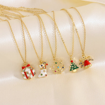 Christmas Necklace, Santa, Snowman, Rhinestones