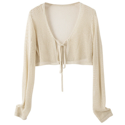 Women's Summer Short Hollow-out Mesh Shirt Ice Silk Shawl Blouse Cardigan