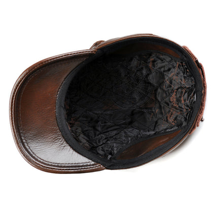 Autumn Winter Men's Genuine Leather Octagonal Cap