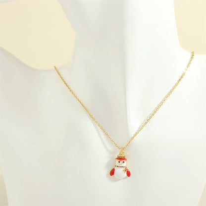 Christmas Necklace, Santa, Snowman, Rhinestones