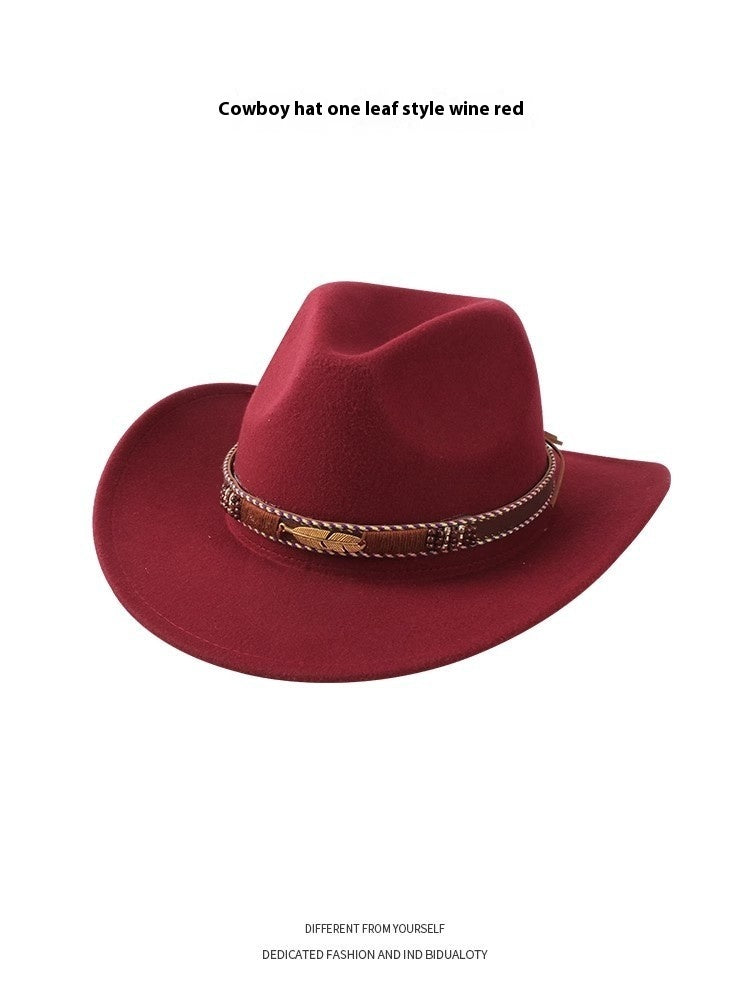 European And American Style Woolen Cowboy Hat Men's Lady Couple Ethnic Style Curling