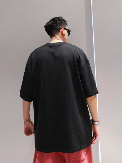 3D Large Letter Print Short Sleeve Cotton T-shirt