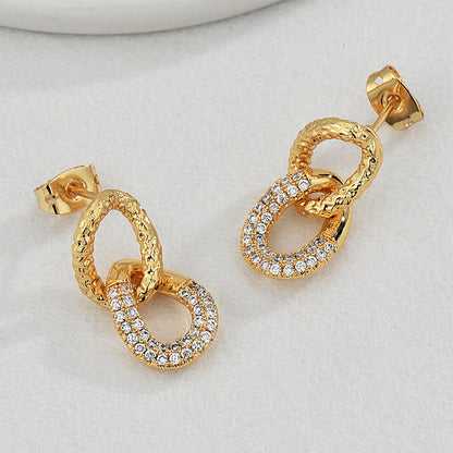 Retro Double Ring Zircon Studs