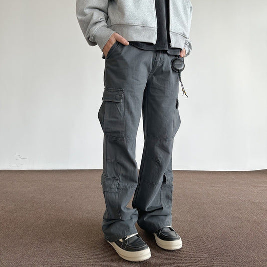 Retro Brushed Distressed Loose Straight Cargo Pants