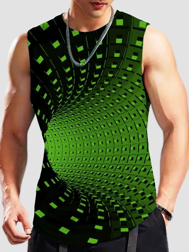 Men's Plus Size Sleeveless 3D Retro Print Vest