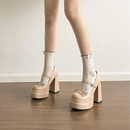 Stylish Platform Leather Shoes Niche Chunky Heel Not Tired Feet High Heels