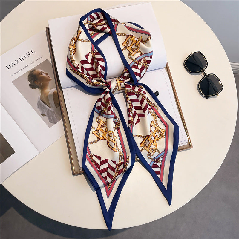 Thin Houndstooth Silk Scarf - Hair Tie