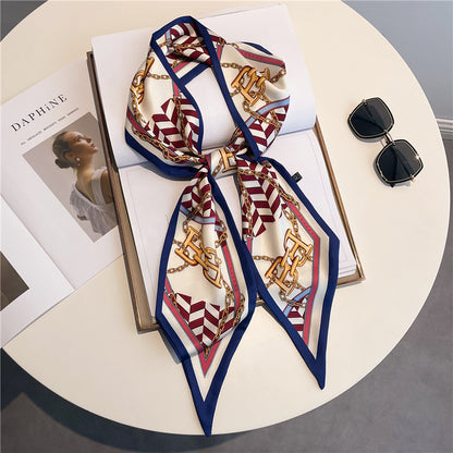 Thin Houndstooth Silk Scarf - Hair Tie