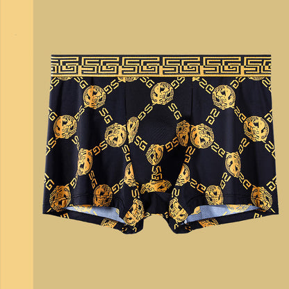 Summer Men's Ice Silk Retro Printed Antibacterial Shorts