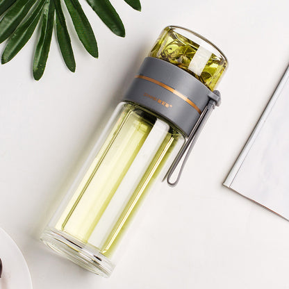 Glass Water Bottle with Tea Infuser and Double Wall
