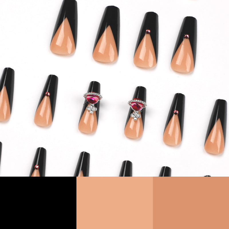 Black Edge Rhinestone Fake Nails