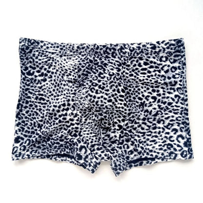 Men's Low Waist Leopard Print Elastic Boxer Briefs
