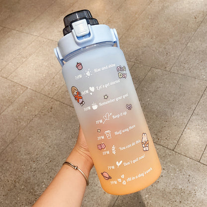 Cute 2000ml Water Bottle with Straw and Scale