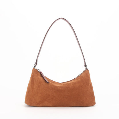 Retro Matte Top-grain Leather Niche Suede Shoulder Bag