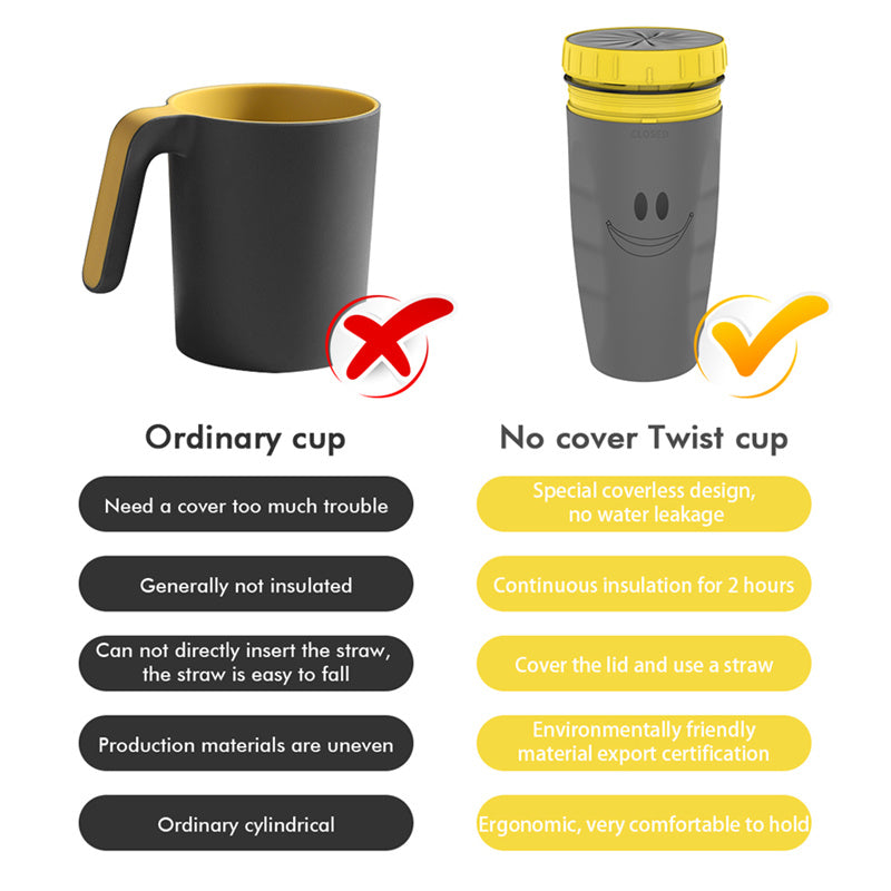 No Cover Twist Travel Cup with Straw and Double Insulation