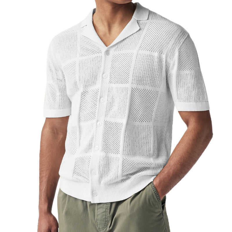 Men's Knit Polo Collar Cardigan Top