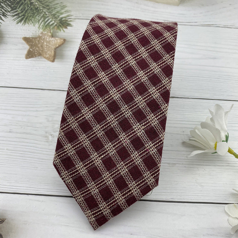 Autumn Winter British Style Knitted Cotton Linen Striped Tie