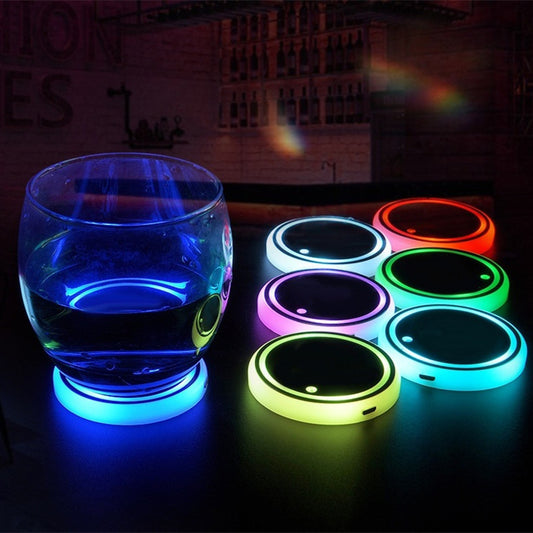 LED Colorful Cup Holder Coaster with Solar & USB Charging