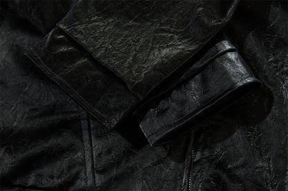 Men's Split Splicing Solid Color Loose Standing Collar Leather Jacket