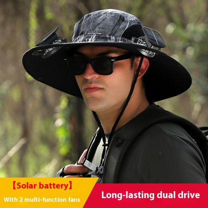 Removable Solar Recharge Fan Embedded Big Brim Hat