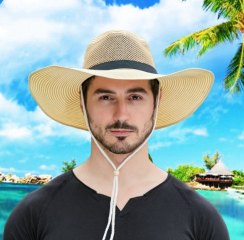Mesh Big Brim Straw Hat Men’s Sun Protection