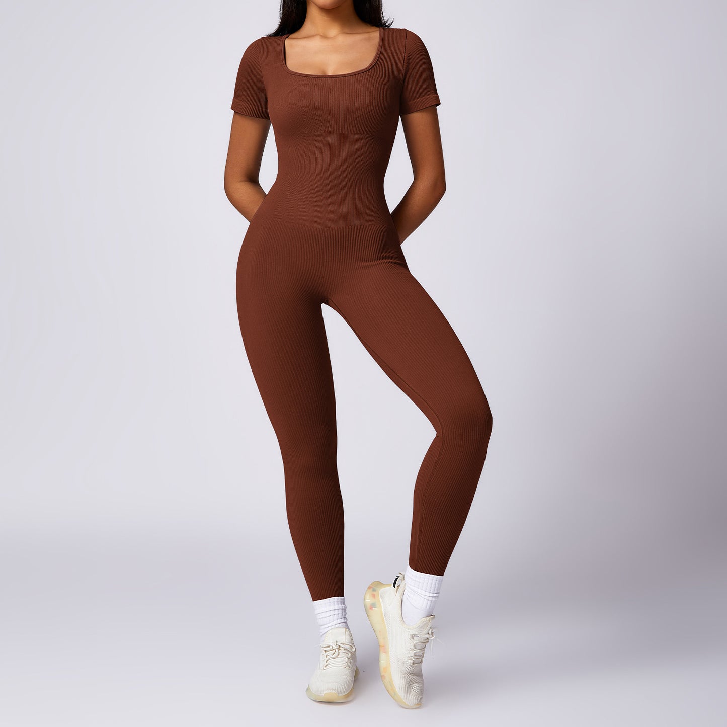 Women's Seamless High-Strength Thread Short-Sleeve Sports Jumpsuit