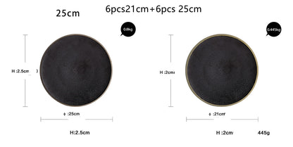 Black Crystal Ceramic Dessert Plate Round Flat Plate