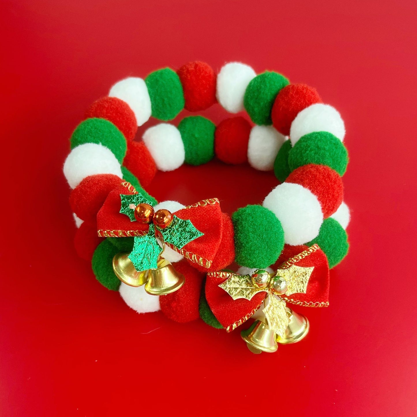 Christmas Pet Collar, Plush Necklace, Bow