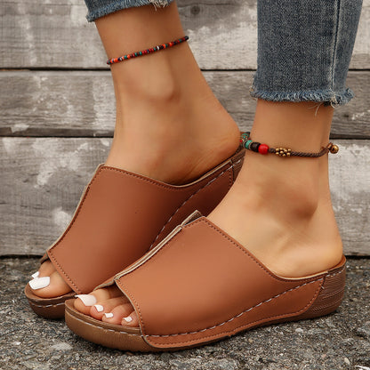 Solid Wedge Peep-Toe Slides