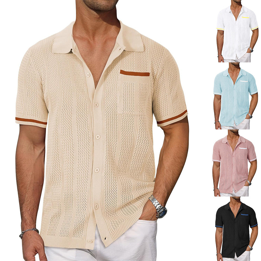 Men's Short Sleeve Pocket Hollow Summer Cardigan