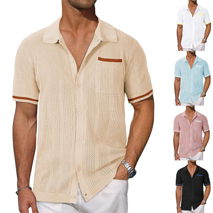 Men's Short Sleeve Pocket Hollow Summer Cardigan