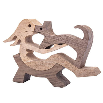 DIY Wooden Dog Figurine Sculpture Home Decor