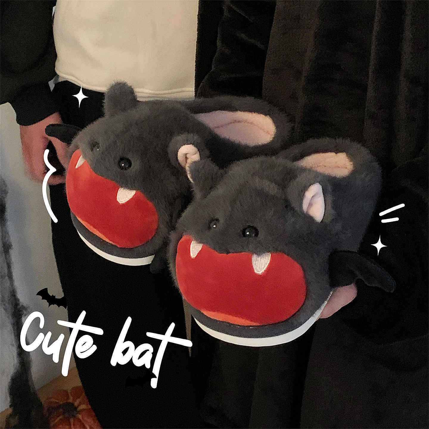 Cute Bat Halloween Personality Ins Cotton Slippers