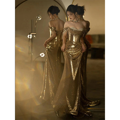 Gold Sequined Fishtail Dress