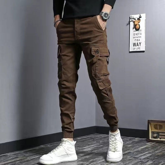Coffee Men's Slim Fit Elastic Denim Work Pants