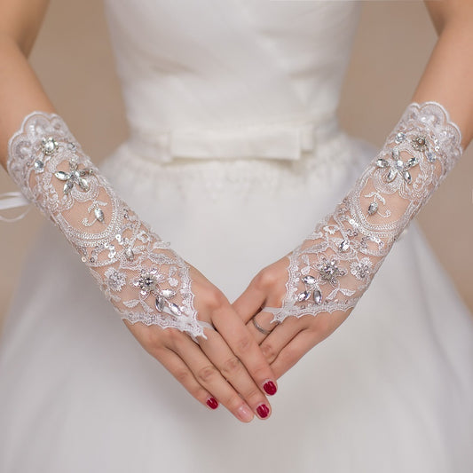 Bridal Lace Diamond Wedding Gloves