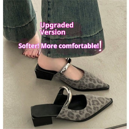 New Spring And Summer Metal Buckle French Style Slip-on Closed Toe Half Slippers For Women
