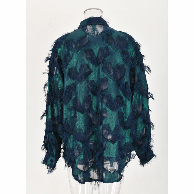 Heart-shaped Tassel Hollow-out Autumn Shirt