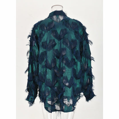 Heart-shaped Tassel Hollow-out Autumn Shirt