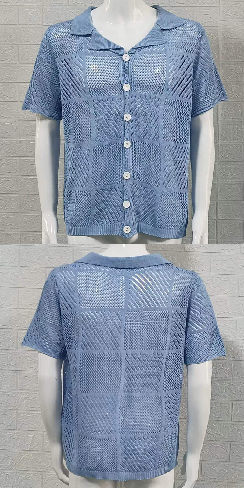 Men's Knit Polo Collar Cardigan Top