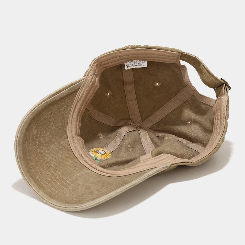 Washed-out Vintage SUNFLOWER Embroidered Peaked Cap Outdoor Travel