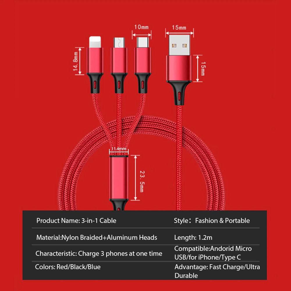 a red poster with three different types of cables